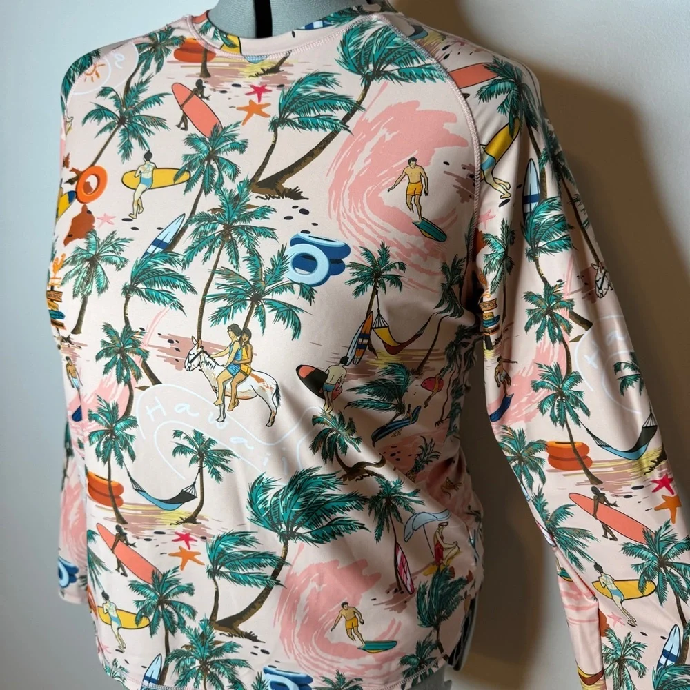 Tropical Beach Print Long Sleeve Rash Gaurd